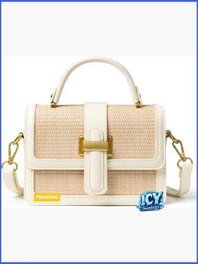 Straw Crossbody Bag Hobo Top Handle Vegan Leather Small Purse Shoulder Handbag